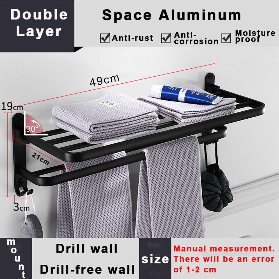 Porte-serviettes sans perçage, crochet de rangement pliable