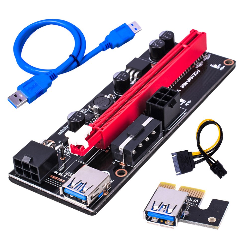 Nouveau PCI-E Riser 009 Express 1X-16x Extender PCI E USB Riser 009S Double carte adaptateur 6Pin SATA 15pin pour BTC Miner