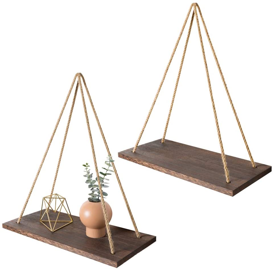 Wooden Rope Swing Plants Flowerpot Wall Shelves Nordic Decoration