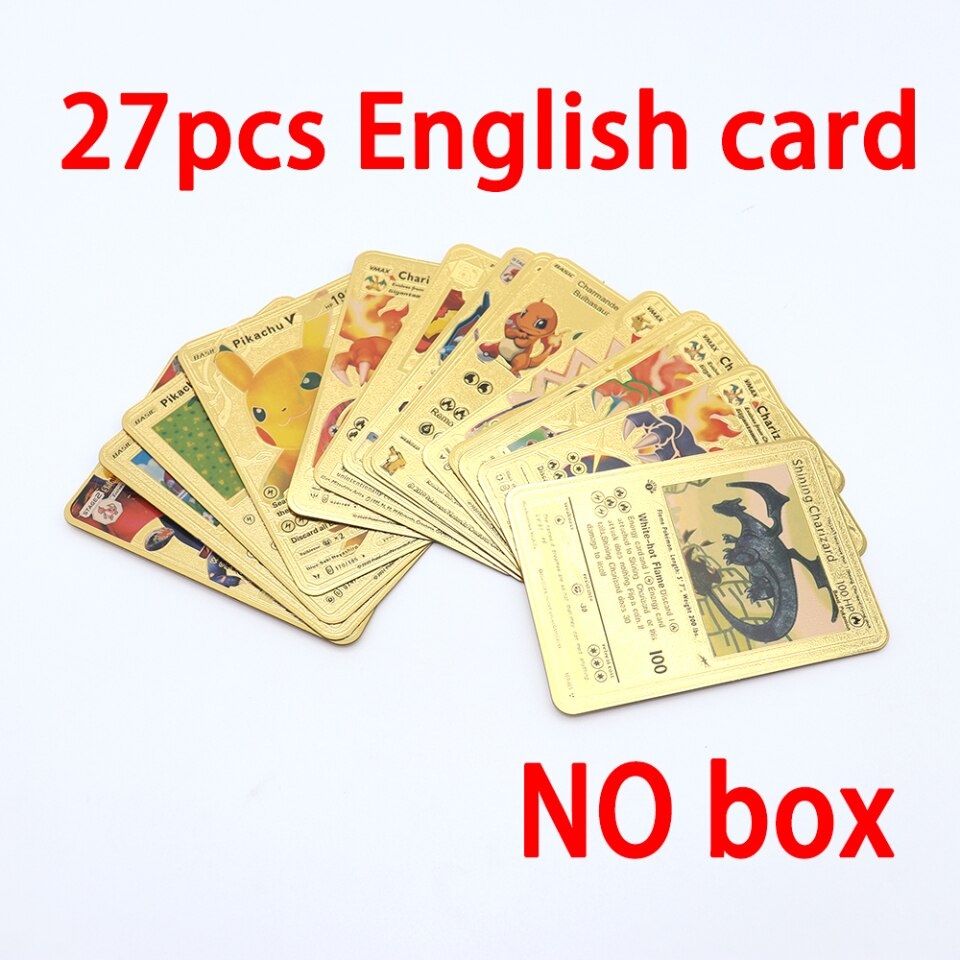 54 Pcs Spanish Pokemon Metal Gold Card Box Vmax Gx Collection Game Card Case Toy