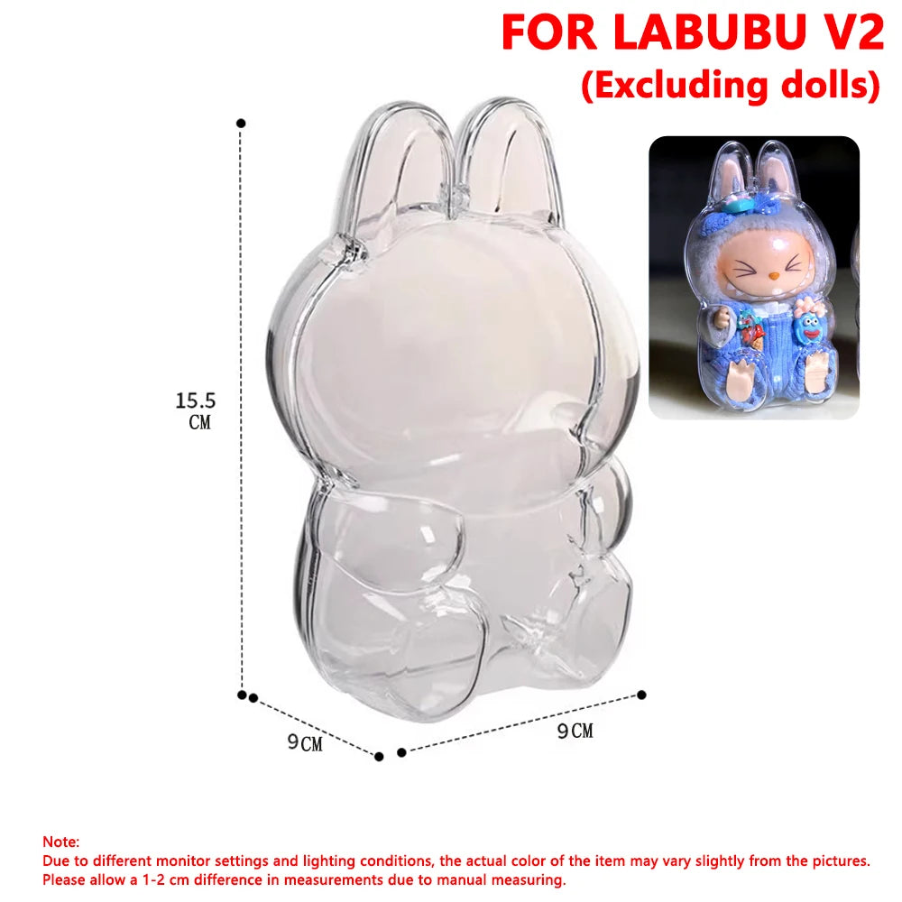 Labubu Transparente Schutzhülle für V1/V2/V3 Tragbare Aufbewahrungsbox Staub Display Organizer Puppen Zubehör Unisex Kunststoff