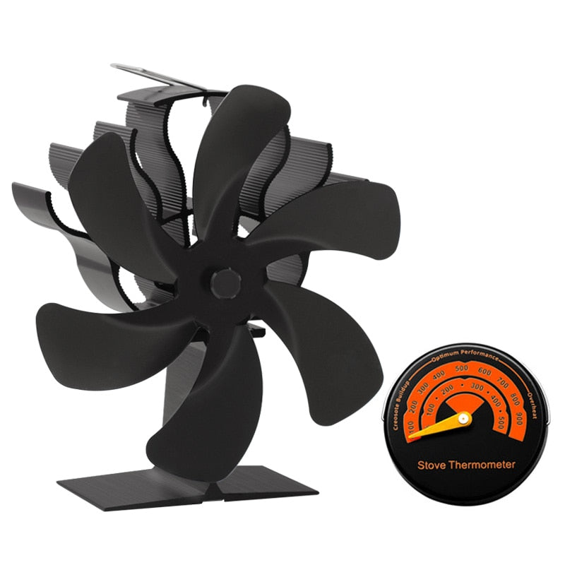Ventilateur de poêle à 6 pales, noir (ventilateur de cheminée)