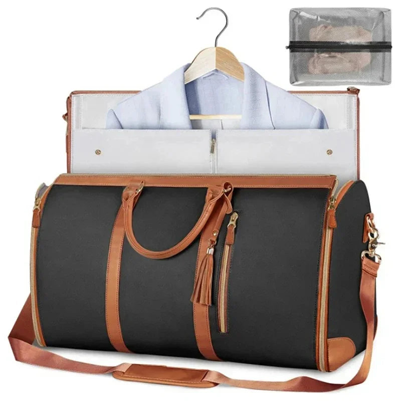 "Foldable Women's PU Leather Travel Bag | Practical Hand Luggage and Business Bag"