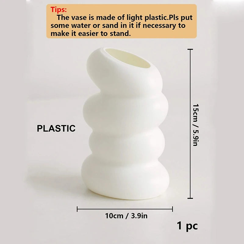 Vase blanc en spirale en plastique, conteneur d'arrangement de fleurs créatif nordique 1 pièce