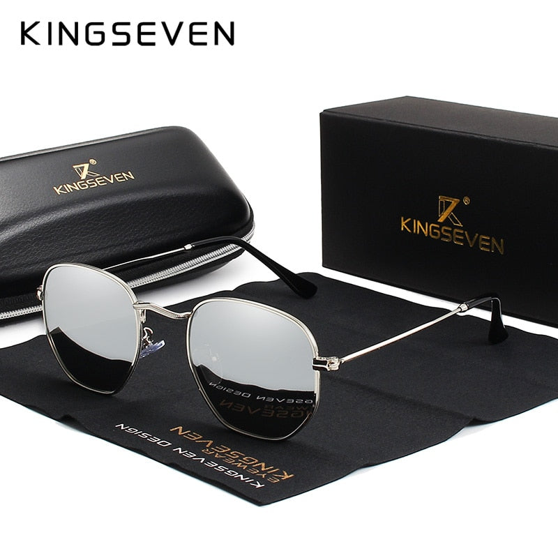 KINGSEVEN Retro Sunglasses Men Hexagon Stainless Steel Eyewear