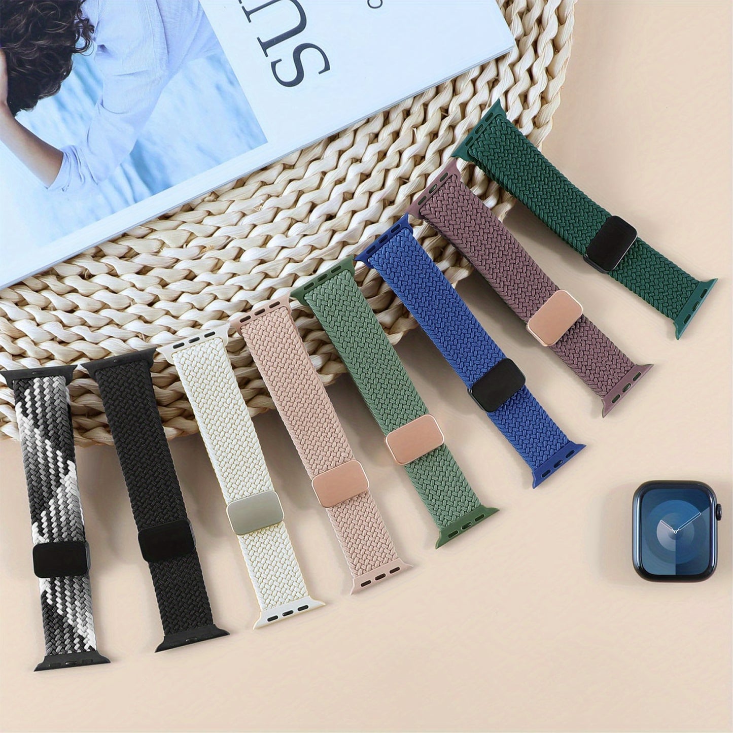 Apple Watch Magnetic Woven Strap Einstellbare Stretchy Ersatz-Armband für iWatch Serie SE/9/10 Ultra