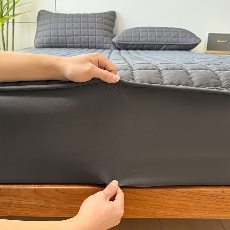 1 protège-matelas imperméable matelassé (sans oreiller ni noyau), housse de matelas douce et confortable de couleur unie pour chambre à coucher, chambre d'amis, hôtel, appartement, école