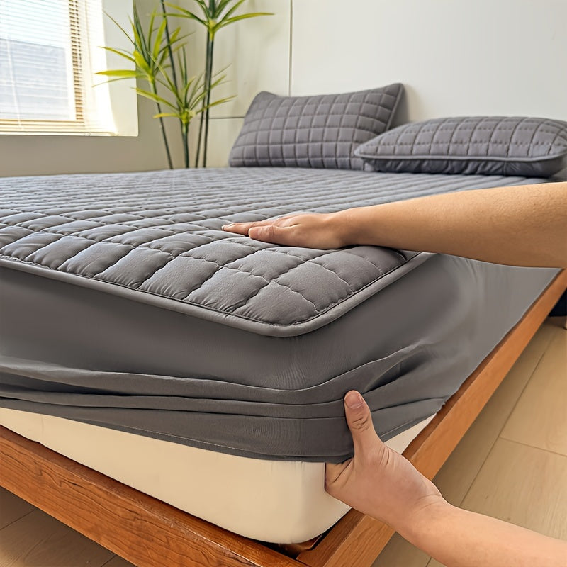 1 protège-matelas imperméable matelassé (sans oreiller ni noyau), housse de matelas douce et confortable de couleur unie pour chambre à coucher, chambre d'amis, hôtel, appartement, école