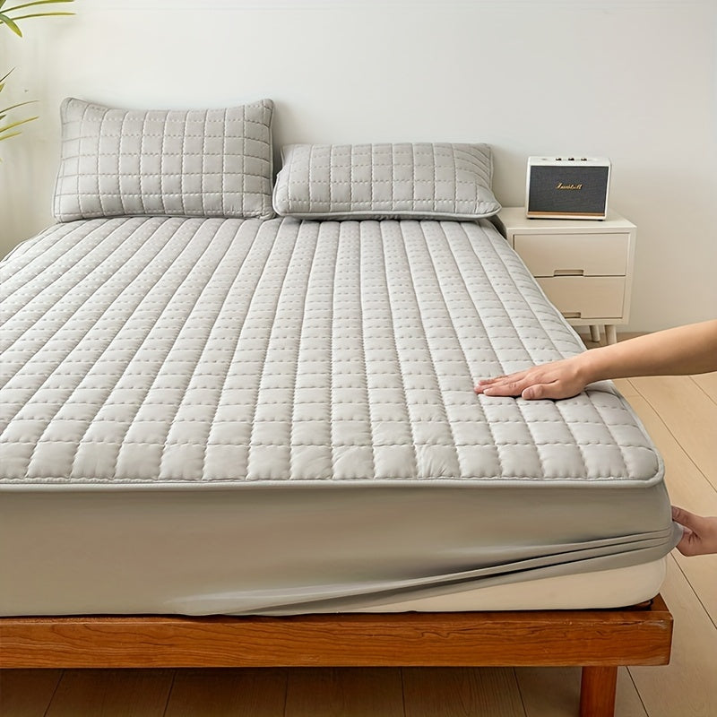 1 protège-matelas imperméable matelassé (sans oreiller ni noyau), housse de matelas douce et confortable de couleur unie pour chambre à coucher, chambre d'amis, hôtel, appartement, école