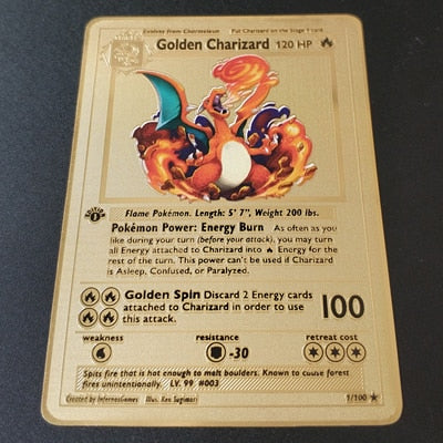 Pokemon Game Anime Battle Card Gold Metal