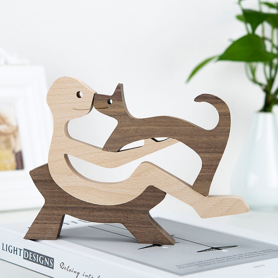 Wooden Dog Figure for Desk - Creative Pet Decoration