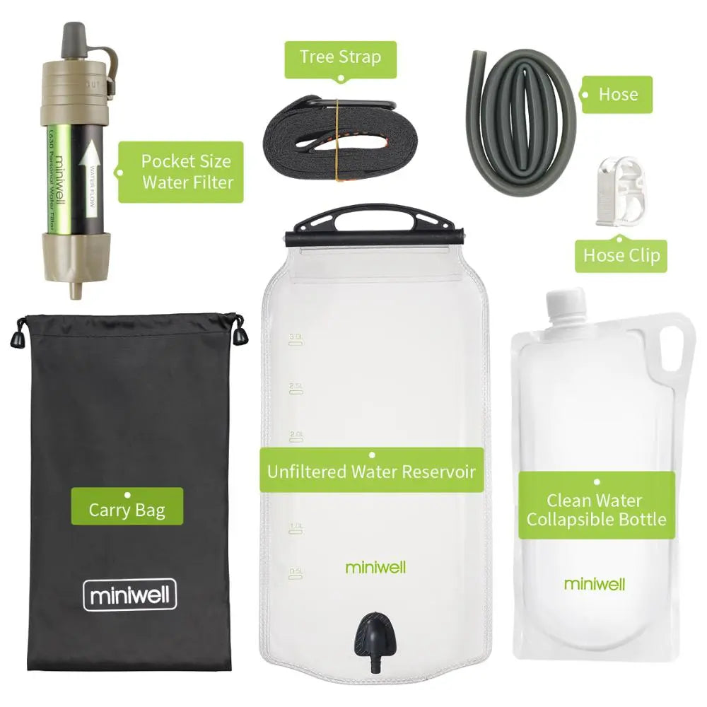 Miniwell Outdoor Schwerkraft-Wasserfilter-System für Wandern, Camping, Überleben und Reisen