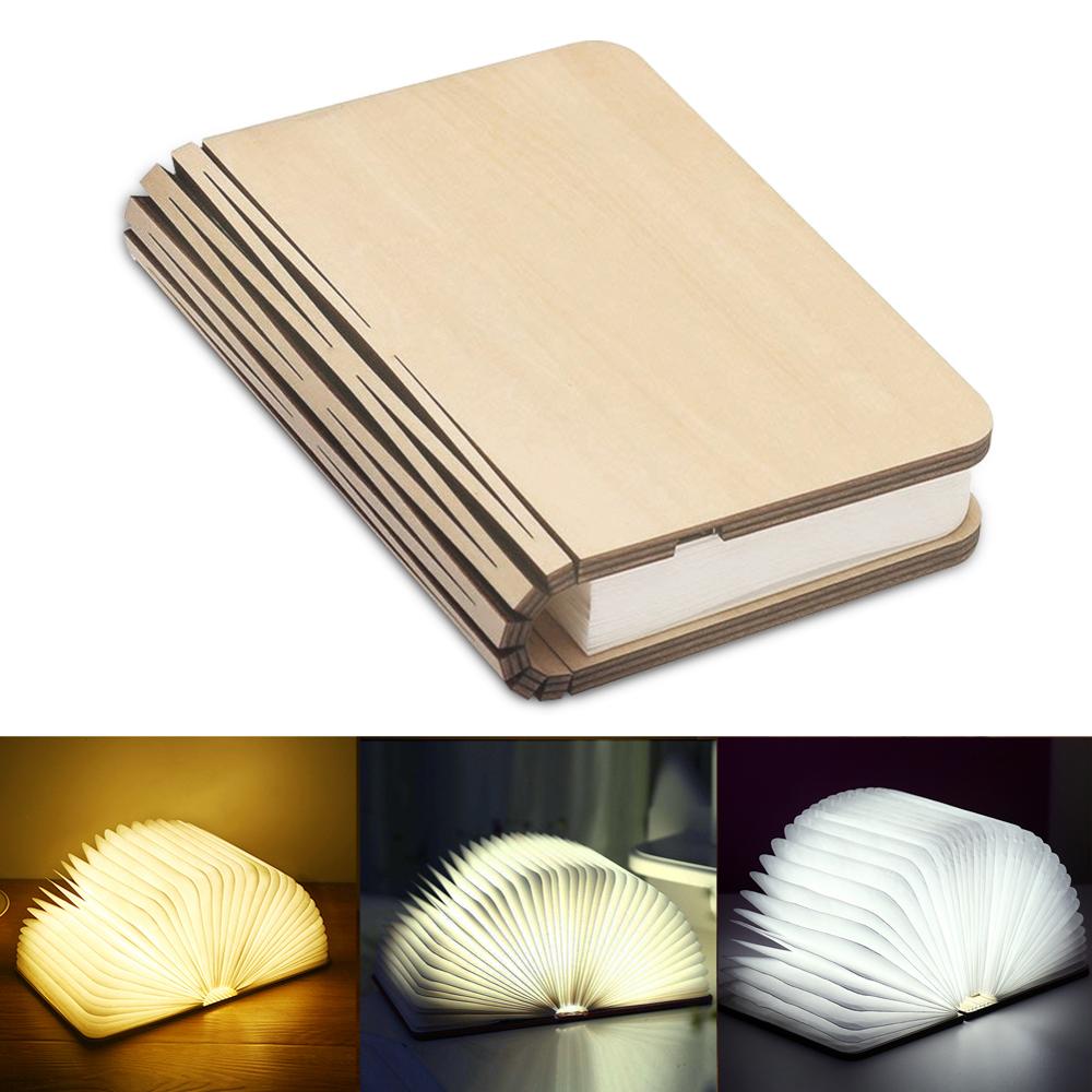 LED Book Night Light, 3 Colors, Portable, Foldable, 5V USB, Wood