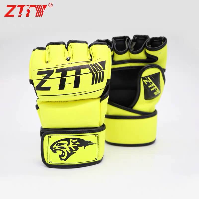 ZTTY Gants de boxe demi-doigts en cuir PU pour MMA et Kickboxing