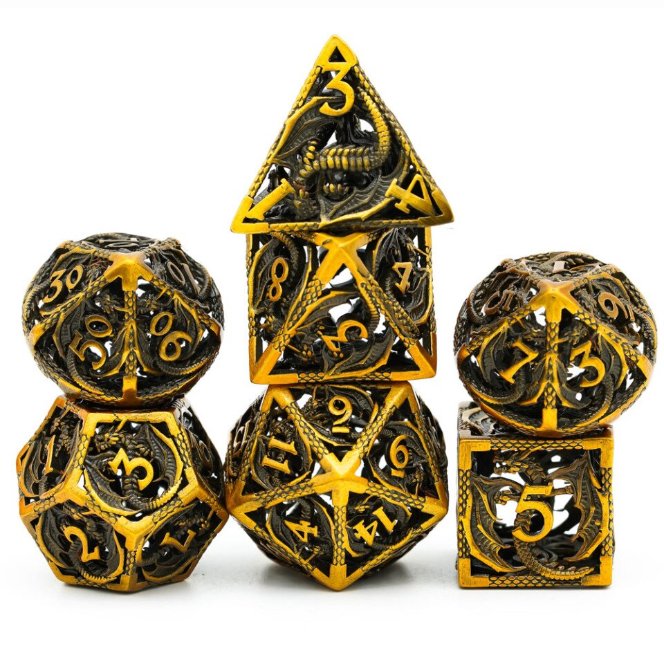 Set of 7 Copper Dice D&amp;D Metal Polyhedral Dice for DND Role Playing Games