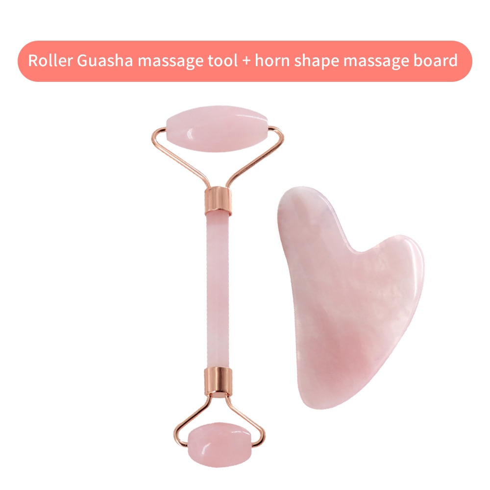 Rose Quartz Powder Crystal Jade Roller Massage Spa Gua Sha