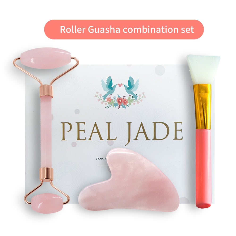 Rose Quartz Powder Crystal Jade Roller Massage Spa Gua Sha