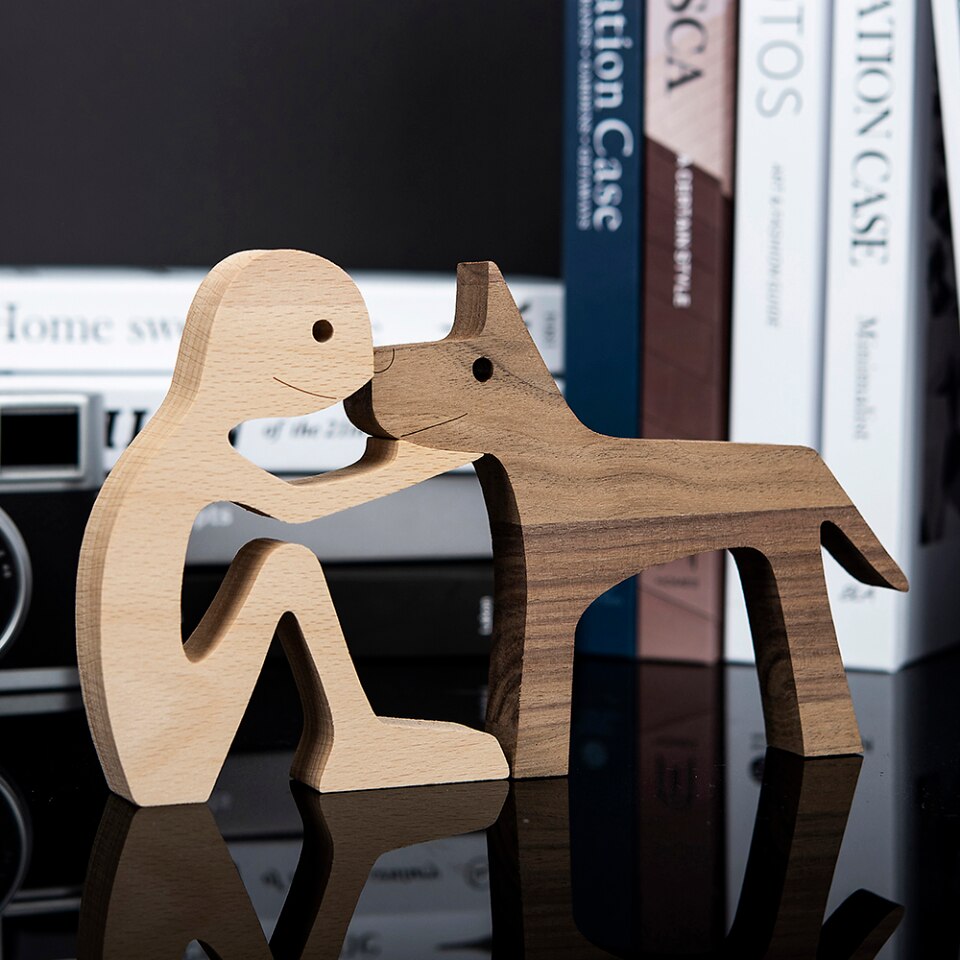 Holz Hund Figur für Schreibtisch - Kreative Haustier Deko