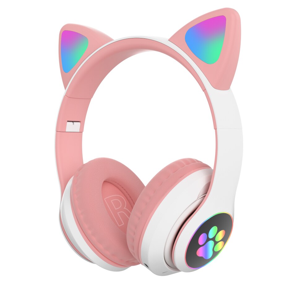 Joli casque d'oreilles de chat avec microphone et contrôle LED