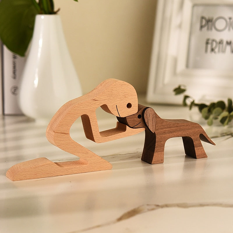 Wooden Dog Figure for Desk - Creative Pet Decoration