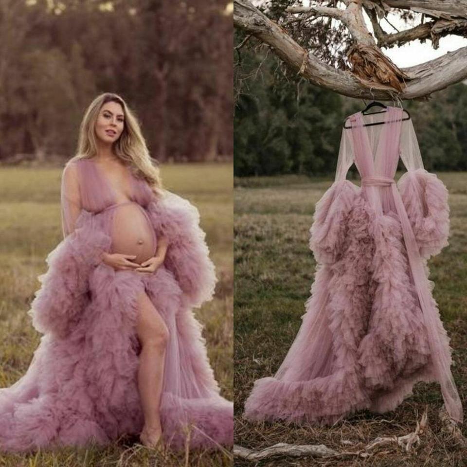 Robes de maternité : robes longues en tulle pour séance photo, vêtements de nuit pour fête d'anniversaire (2021)