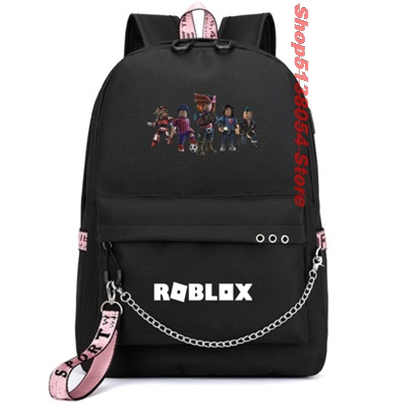 Roblox Rucksäcke für Schule mit USB-Ladefunktion für Kinder Jungen Teenager Männer Schultaschen Reisen Laptop Mochilas