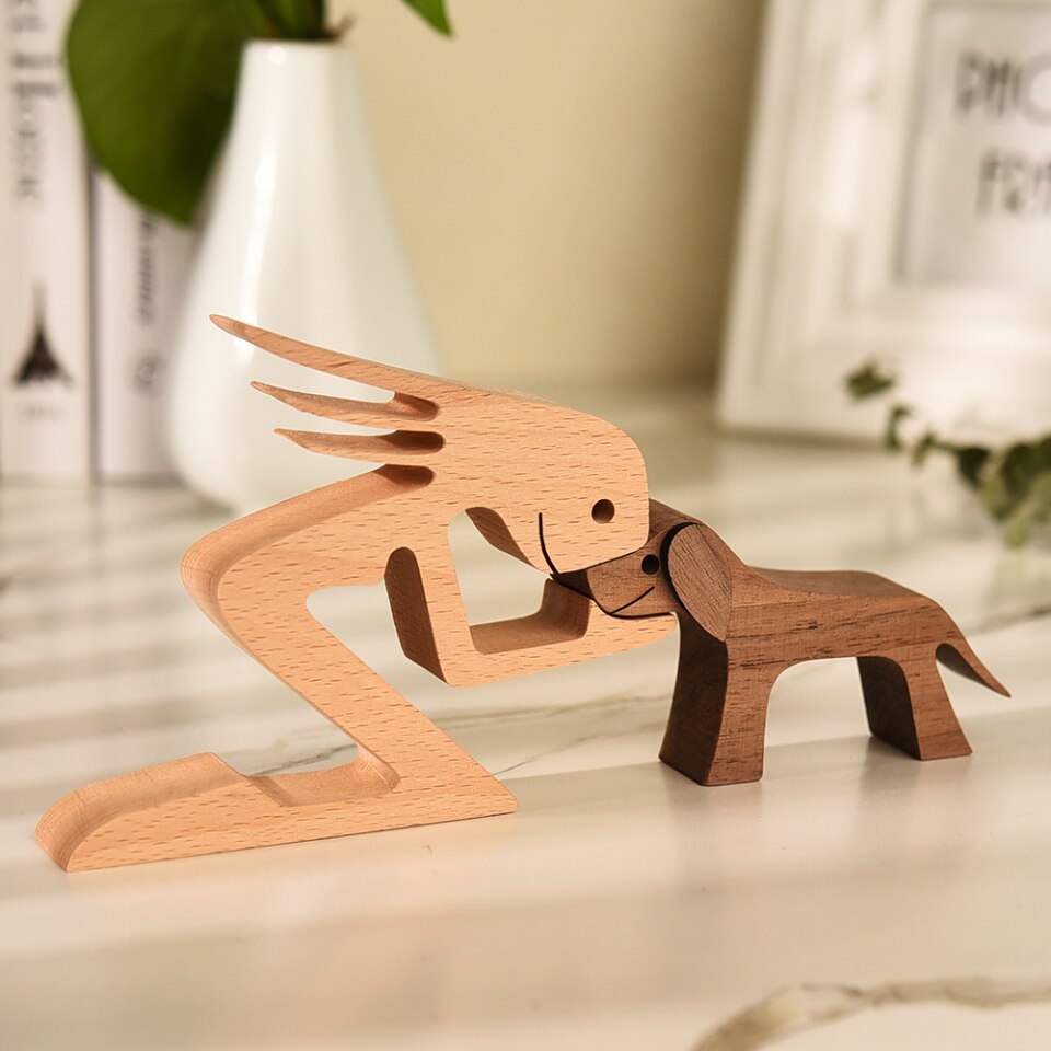 Wooden Dog Figure for Desk - Creative Pet Decoration