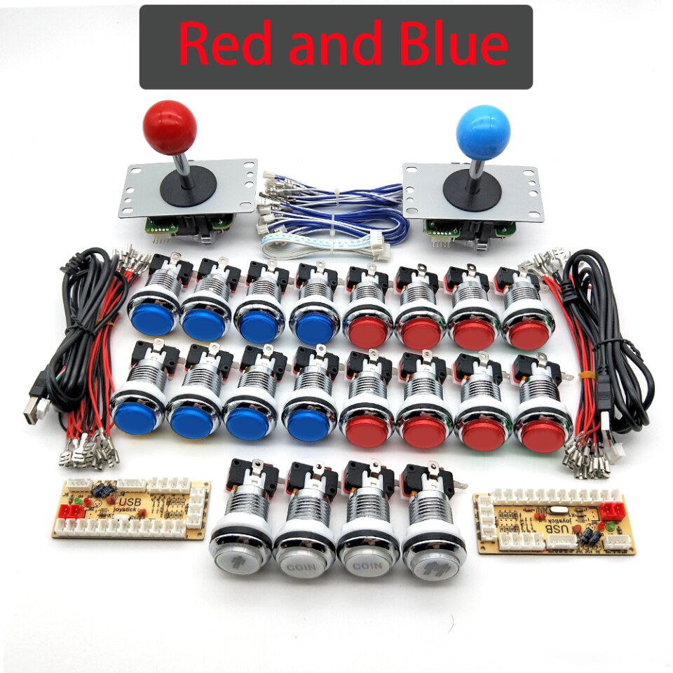 Arcade Kabinett DIY Kit, 5V LED, Chrom Druckknopf, SANWA Joystick, 1 & 2 Spieler, COIN USB zu PC, Raspberry Pi