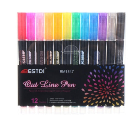 Ensemble de stylos à double ligne de 24 couleurs pour l'école de peinture d'art