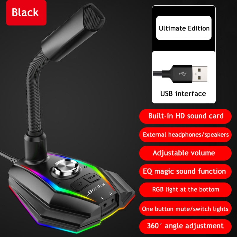 Computer USB-Mikrofon mit RGB-Basis und HD-Soundkarte