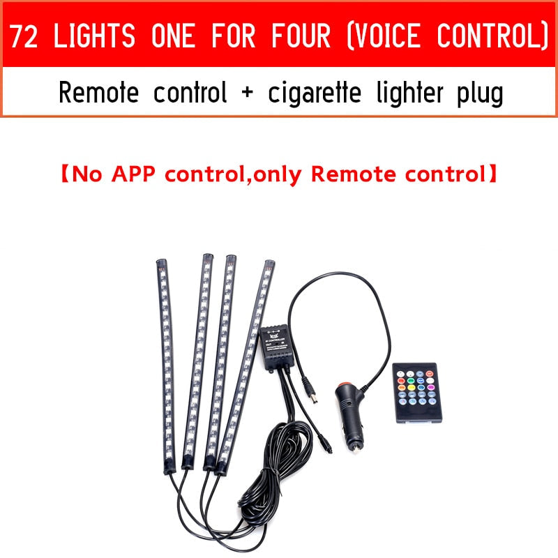 LED car interior light with USB cigarette lighter, music control, app - RGB atmosphere light