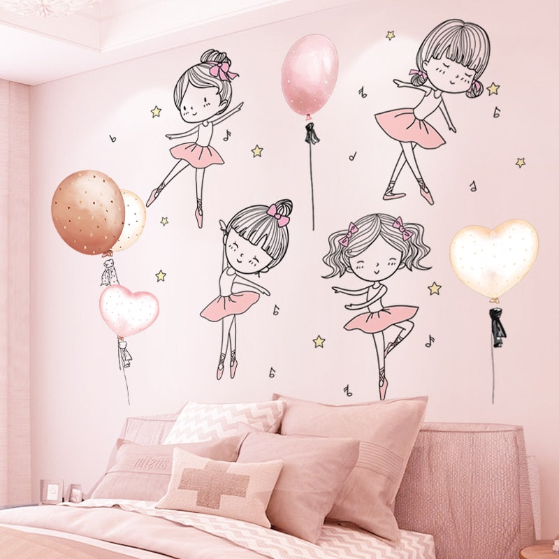 Cartoon Girl Moon Wall Stickers - DIY Balloons Wall Decals for Kids Room