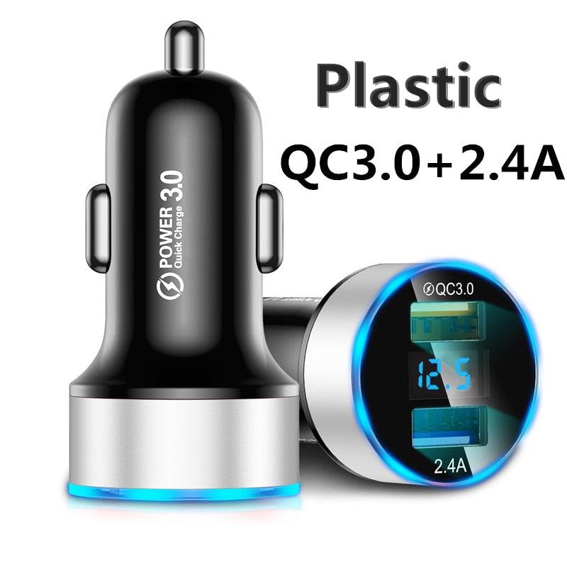 QC 3.0 Métal Double Chargeur Voiture USB pour iPhone Xiaomi Samsung Huawei - Affichage Numérique LED, Charge Rapide, Surveillance de Tension
