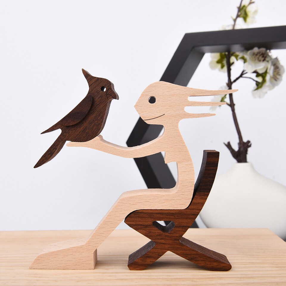 Wooden Dog Figure for Desk - Creative Pet Decoration