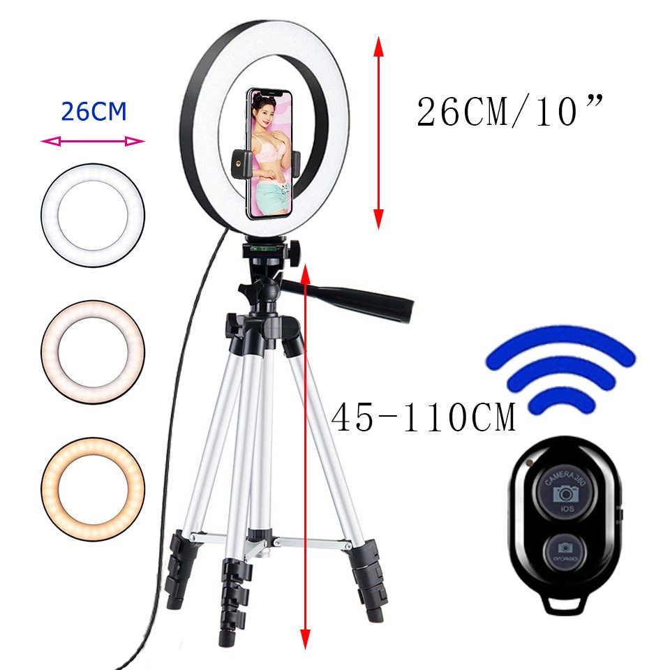 Selfie Telescopic Mount + Tripod &amp; LED Ring Light for YouTubers 