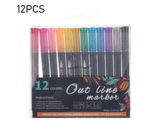 24 Farben Doppelte Linie Umriss Stift Set für Kunst Malerei Schule