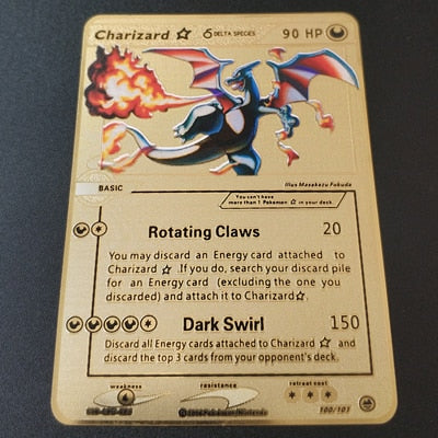 Pokemon Game Anime Battle Card Gold Metal