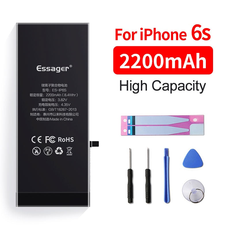 Batterie Essager pour iPhone 6 6S 5S 5C 7 8 Plus X Xs Max Xr 6Plus - Batterie de remplacement d'origine, haute capacité