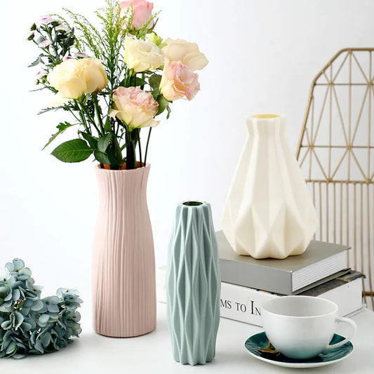 Kunststoff Vase Home für Dekoration Weiß Nachahmung Keramik Blumentopf Pflanzen