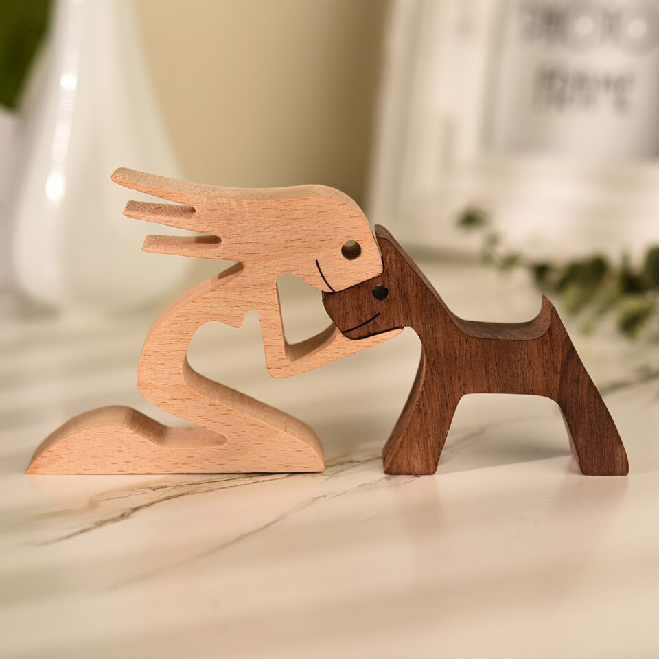 Wooden Dog Figure for Desk - Creative Pet Decoration