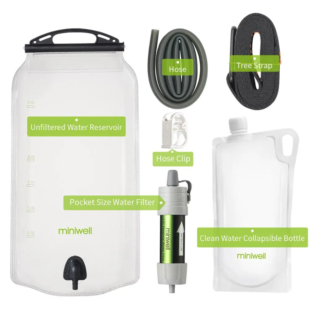 Miniwell Outdoor Schwerkraft-Wasserfilter-System für Wandern, Camping, Überleben und Reisen