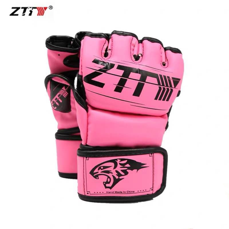 ZTTY Gants de boxe demi-doigts en cuir PU pour MMA et Kickboxing