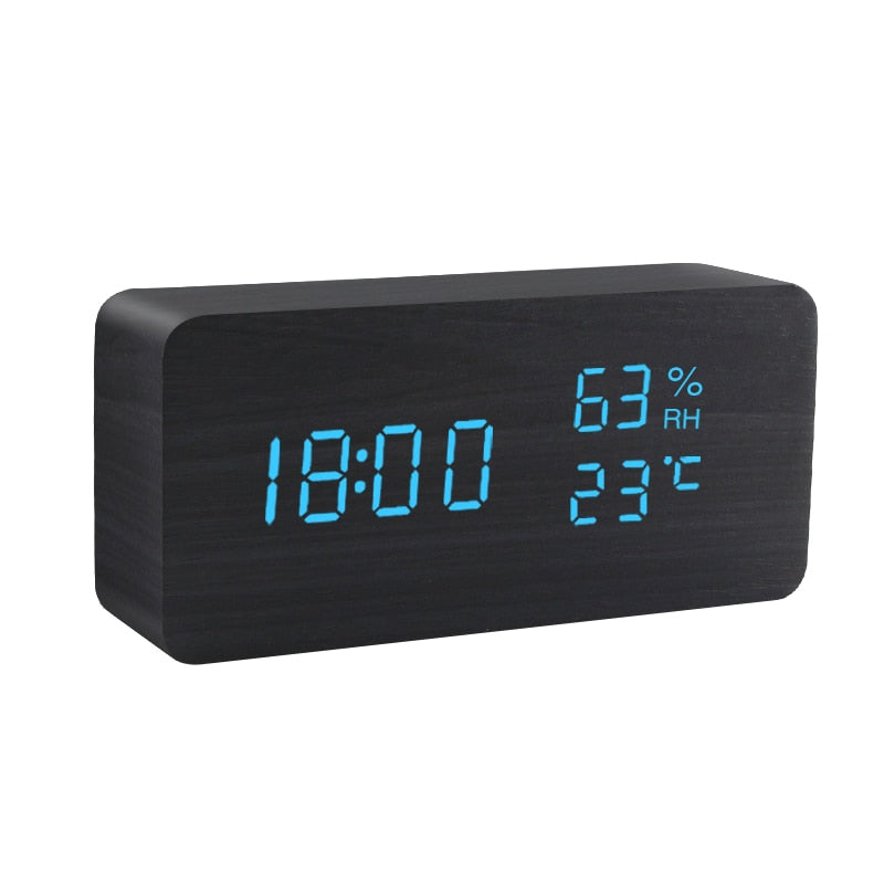 Horloge LED en bois avec commande vocale, USB-AAA