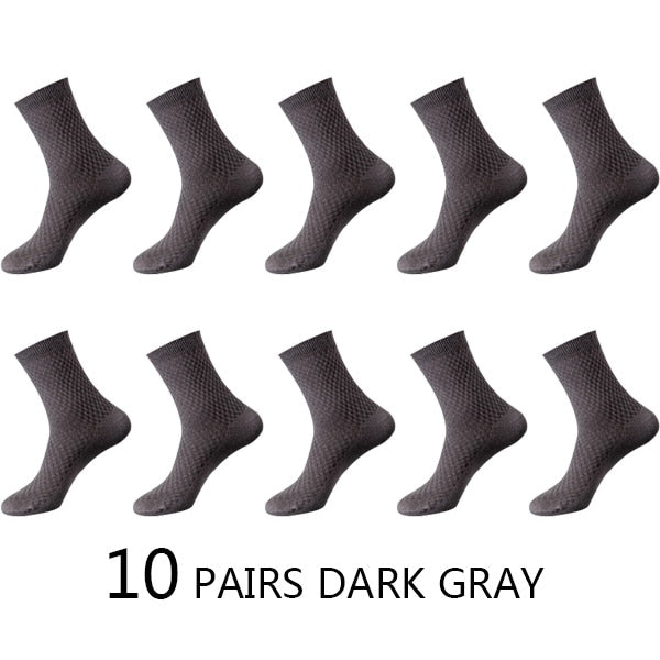10 paires de chaussettes en fibre de bambou pour hommes, de haute qualité