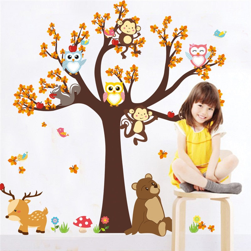 Stickers muraux dessin animé animaux de la forêt pour chambre d'enfant