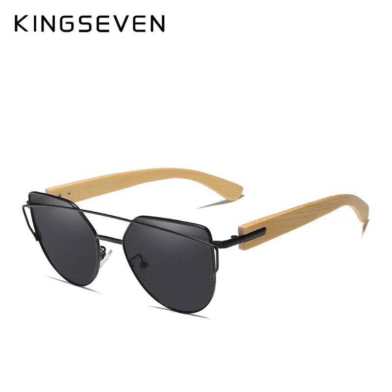 KINGSEVEN Damen Bambus Holz-Sonnenbrille