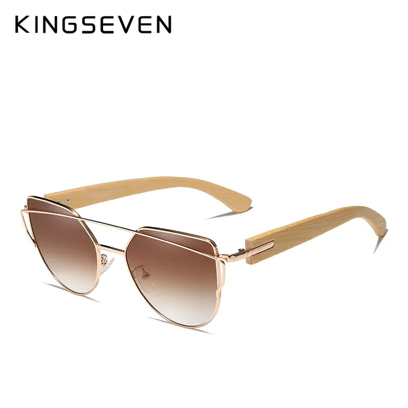 KINGSEVEN Damen Bambus Holz-Sonnenbrille