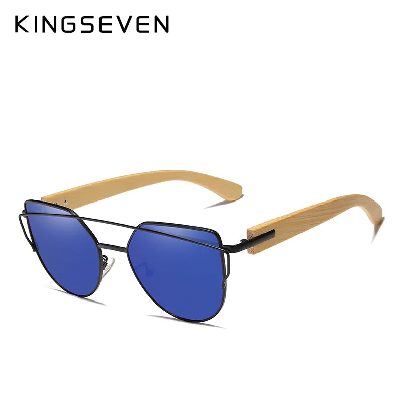 KINGSEVEN Damen Bambus Holz-Sonnenbrille