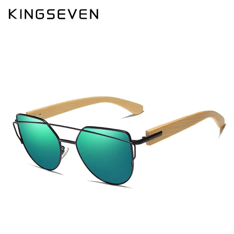 KINGSEVEN Damen Bambus Holz-Sonnenbrille