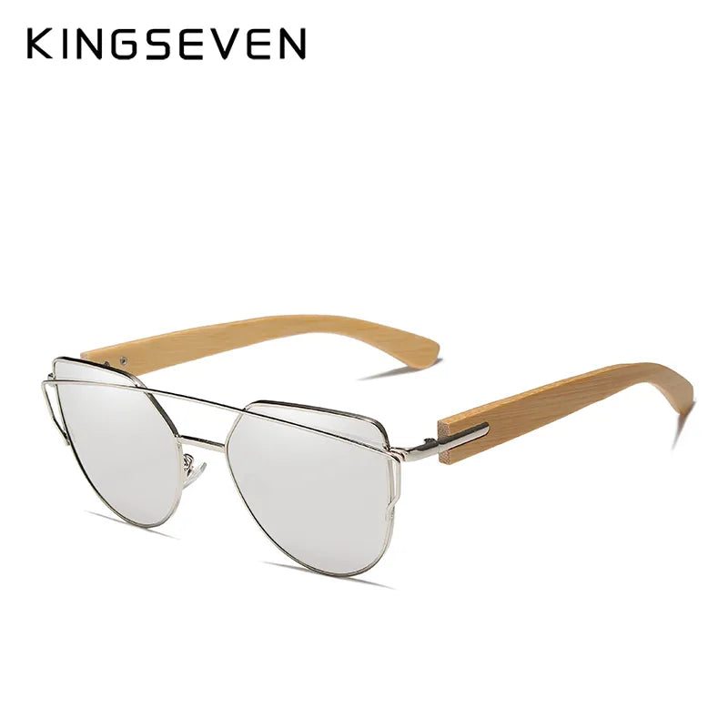 KINGSEVEN Damen Bambus Holz-Sonnenbrille